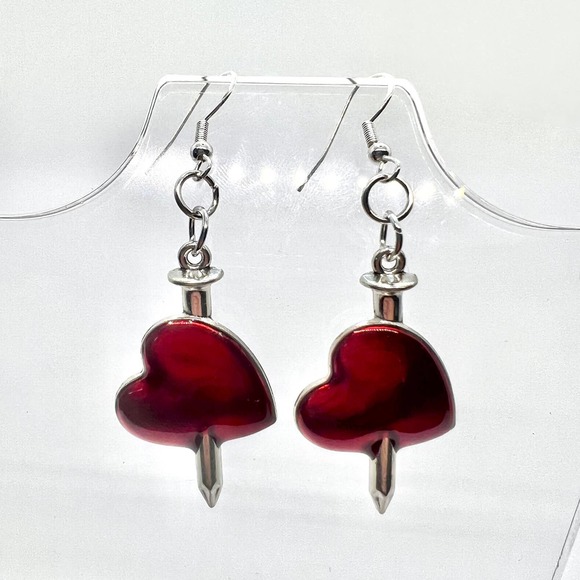 Heart Earrings - Dagger Earrings - Sword Earrings - Valentines Day Earrings - Picture 1 of 10
